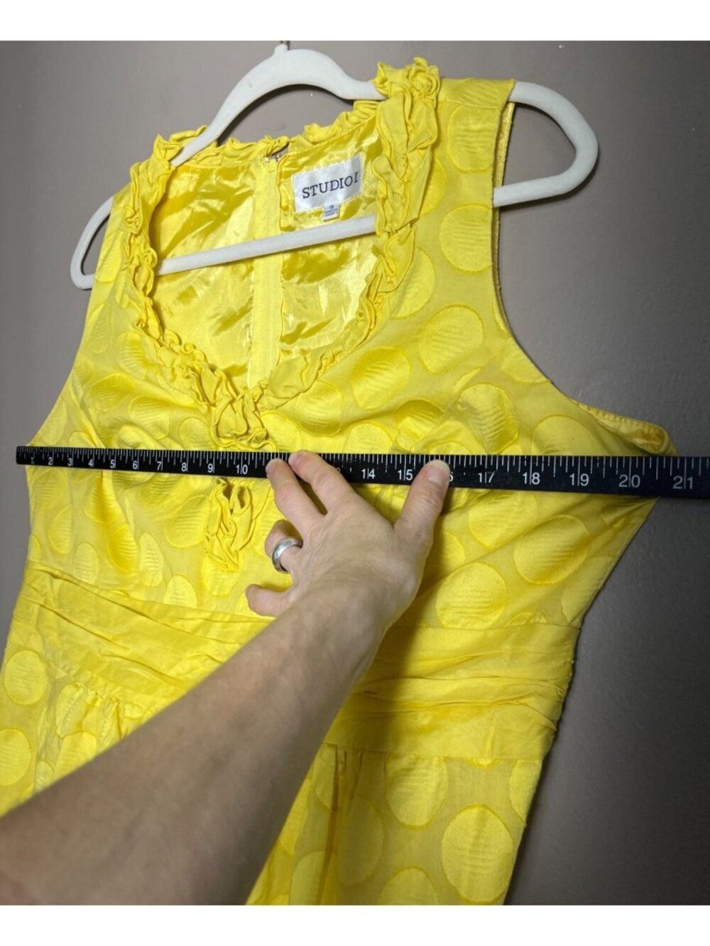 Bright Yellow Dress Fit Flare Retro 50s Twee Wedding Guest Brunch Casual Wom 16 - Picture 4 of 10